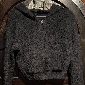 Skims Black Fuzzy Zip-Up Hoodie so so soft cropped XS stretchy
